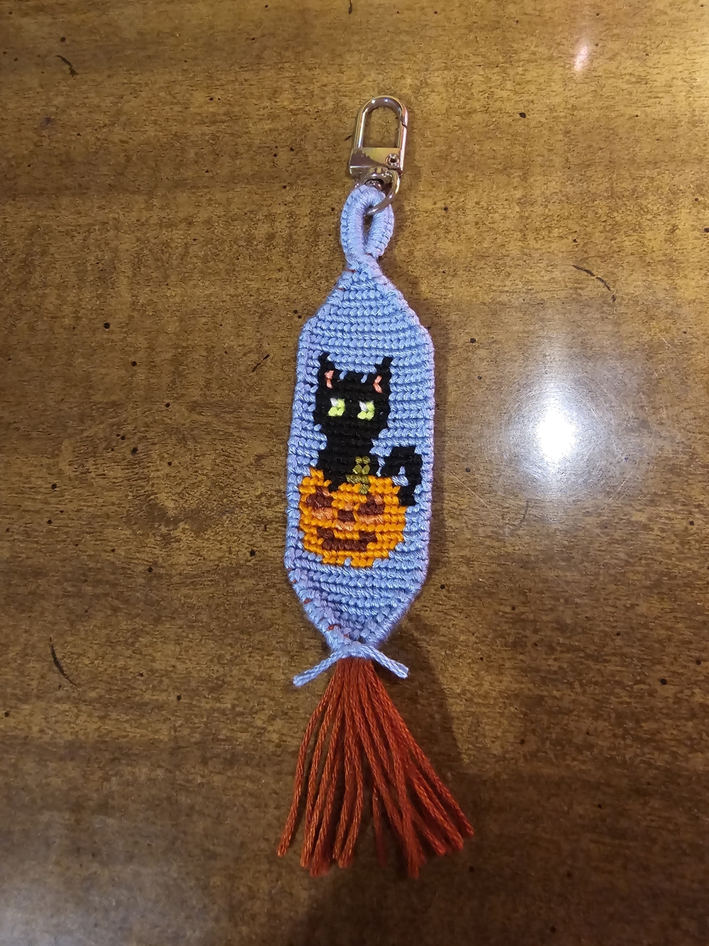Handmade Light Blue Cat & Pumpkin Keychain for Cats
